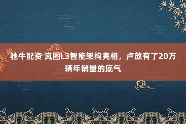 驰牛配资 岚图L3智能架构亮相，卢放有了20万辆年销量的底气